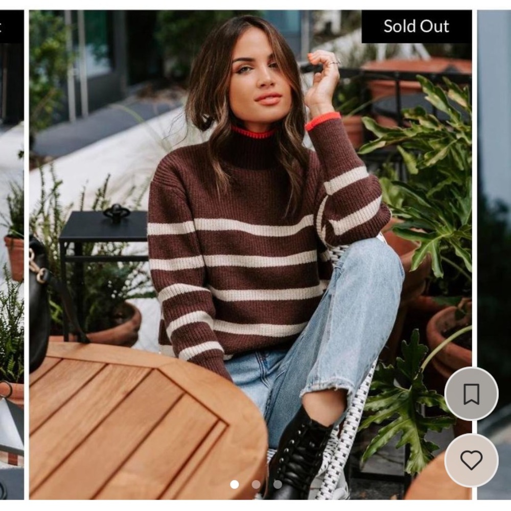 VICI/Tea N Rose 
AUTUMN IS CALLING KNIT STRIPED MOCK NECK PULLOVER SWEATER